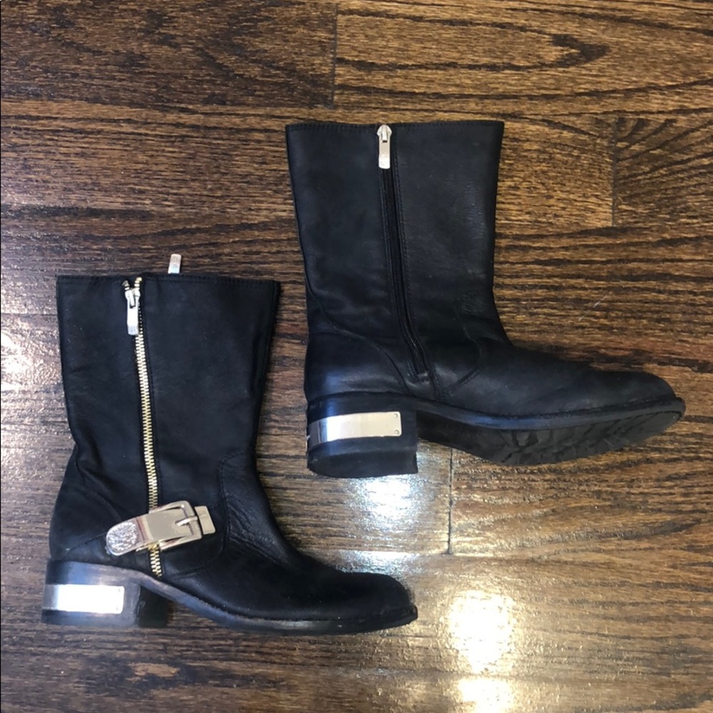 Vince Camuto Leather Mid-Calf Boot w Gold Buckle